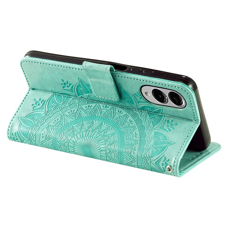 Samsung Galaxy S25 Edge Leder Tasche Wallet - Mandala Flowers Imprint - Türkis