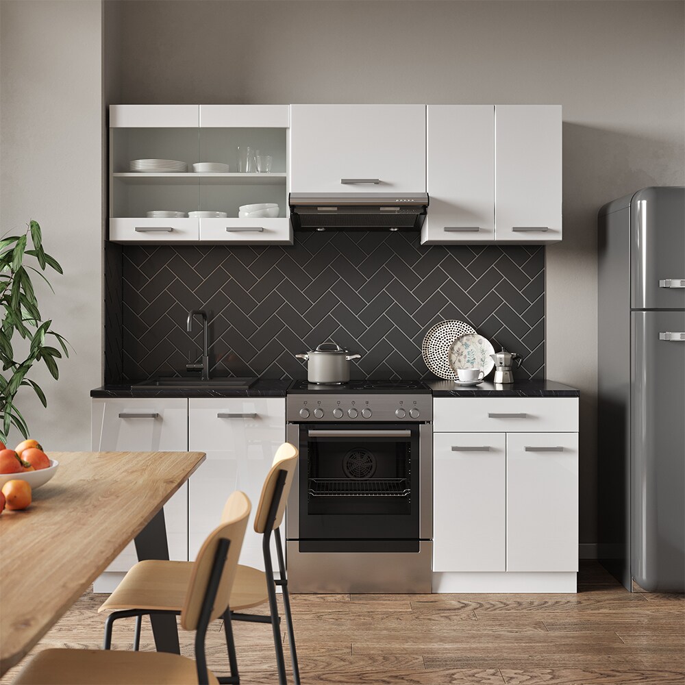 Vicco KÜCHE R-LINE 200CM KÜCHENZEILE KÜCHENBLOCK EINBAU Weiß Hochlanz