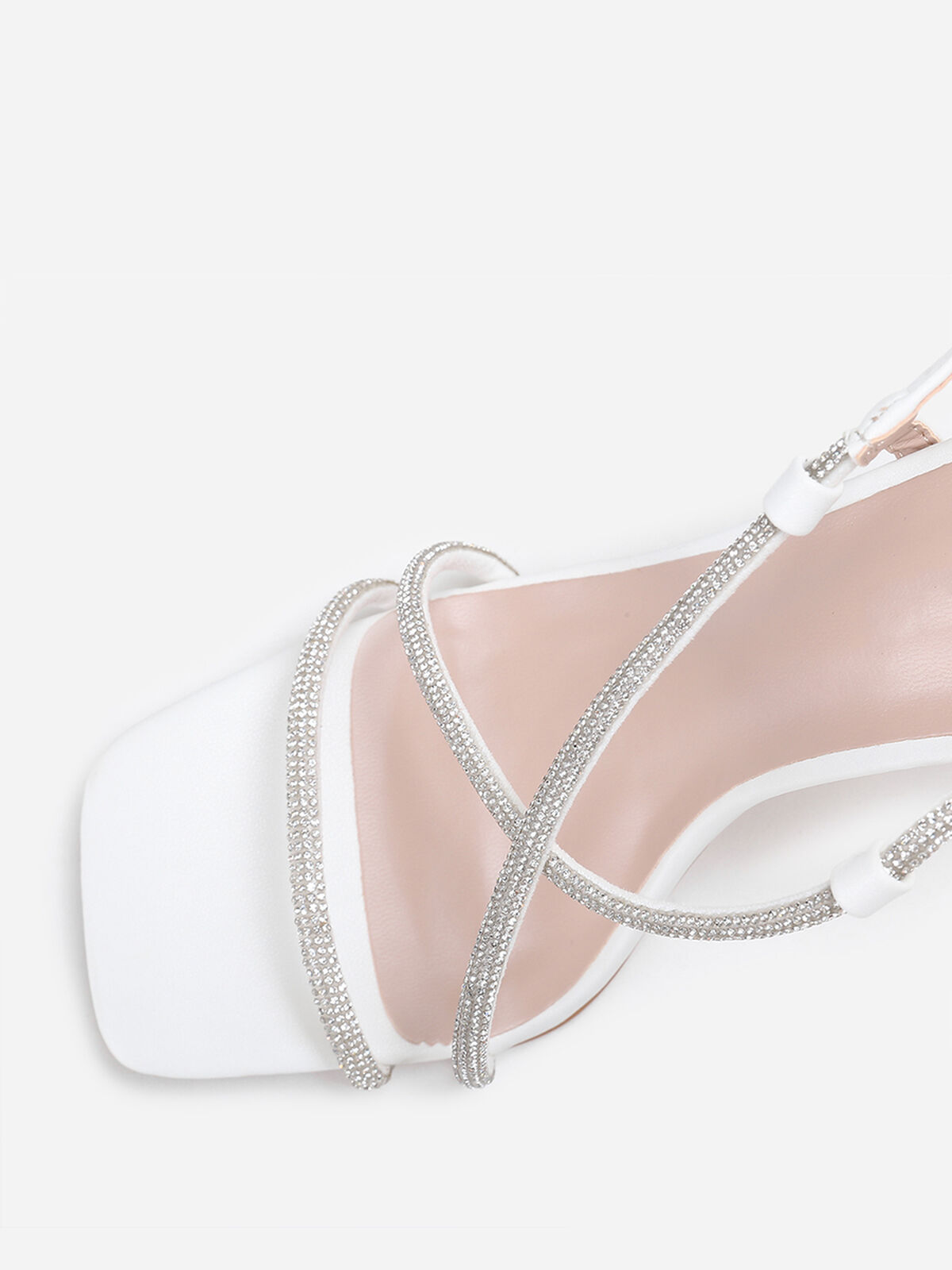 Sandales à talon transparent et strass- Blanc