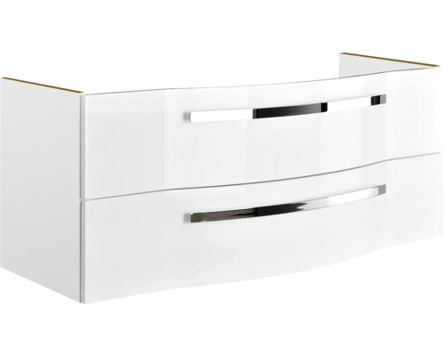 3-delige badkamermeubelset Pelipal xpressline 4005 BxHxD 120 x 200 x 49,1 cm, hoogglans witte fronten, met witte glazen wastafel en glazen wastafelmeubel, wastafelkast, spiegelkast met LED-verlichting, verchroomde grepen, 992.1200211 9921200211