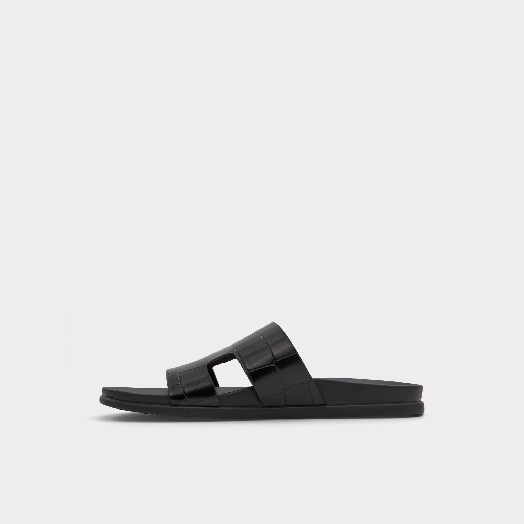 Mondi Black Leather Croco Men Sandals & Slides