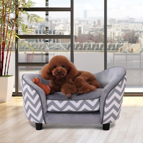 Sofá acolchoado de design exclusivo para animais de estimação na cor cinza.