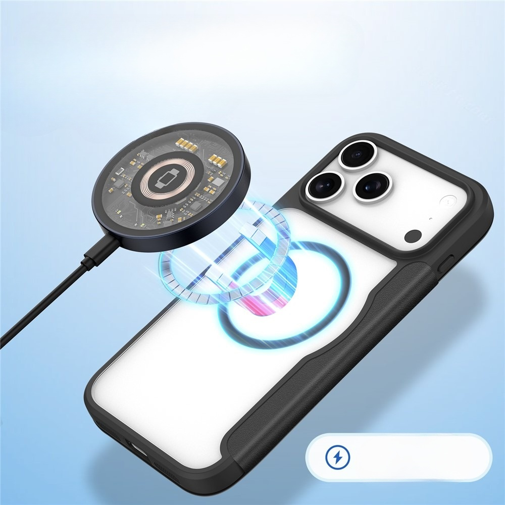 iPhone 17 Pro MagSafe Hybrid Leder Tasche   Kunststoff Rückseite (RFID Schutz) - Schwarz / Transparent