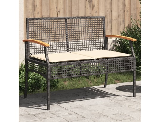 VIDAXL - Banc de jardin avec coussin noir résine tressée et acacia