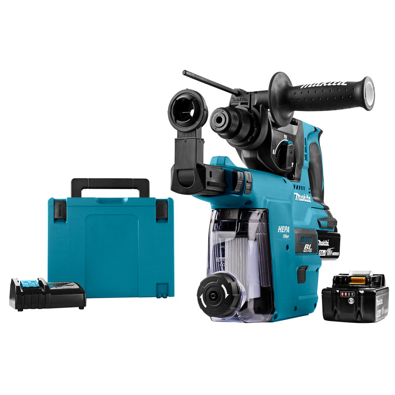 Makita DHR242RTJW accu combihamer machine met afzuiging en 2x 18V 5Ah accu 18V Li-ion SDS Plus