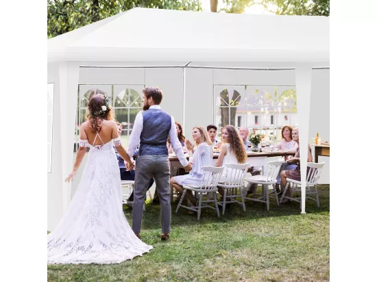 Tonnelle de Jardin 3x6M, Pavillon de Tente avec 4 Parois Amovibles, Piquets de Terre, Sac de Transport et Fenêtre sur Côté, pour Fête/Mariage/BBQ, Blanc