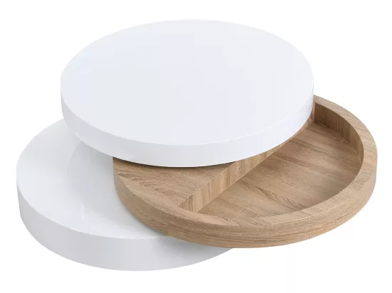 Table basse pivotante ronde avec 1 niche en MDF - Blanc et naturel clair - JANITA