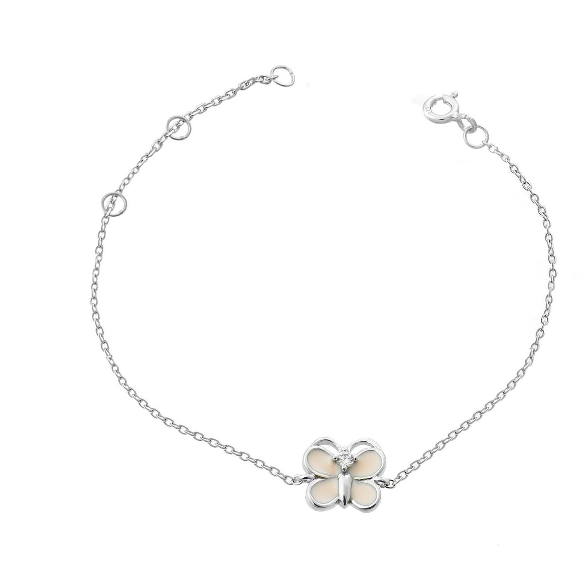 Bracelet papillon émail rose et oxyde de zirconium Argent 925 Rhodié