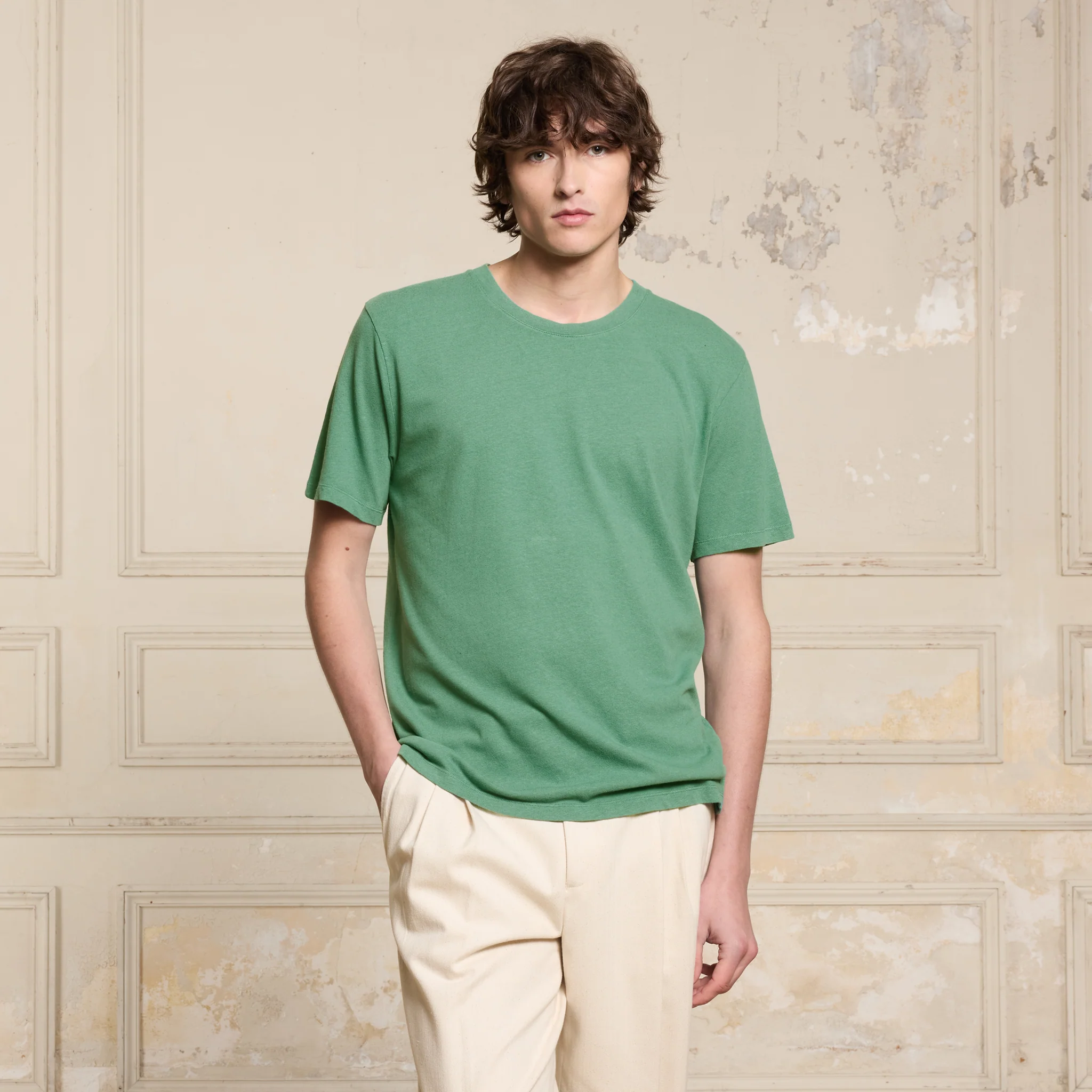 Emerald cotton and linen T-shirt