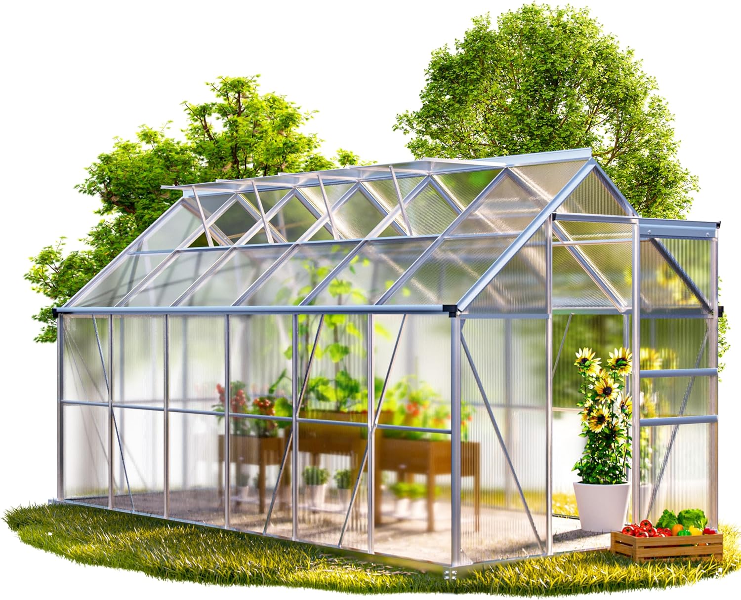 GARDEBRUK® Gewächshaus Aluminium 7,2m² 380x190cm inkl. 4 Dachfenster Tomatenhaus Treibhaus Anzuchthaus Garten Frühbeet Pflanzenhaus Aufzucht 11,73m³