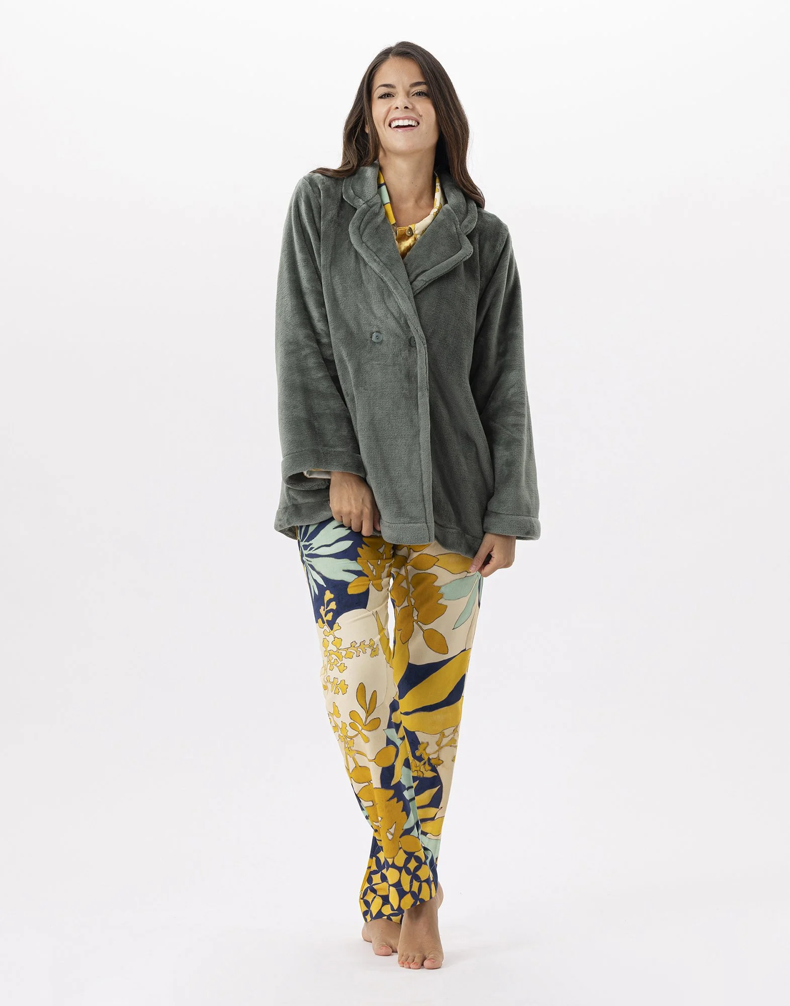 ESSENTIEL H77A - Veste en peluche flanelle | Vert