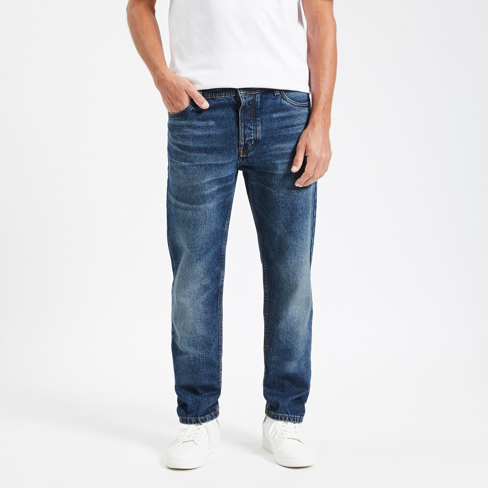 Jean straight authentique lavé Bleu moyen