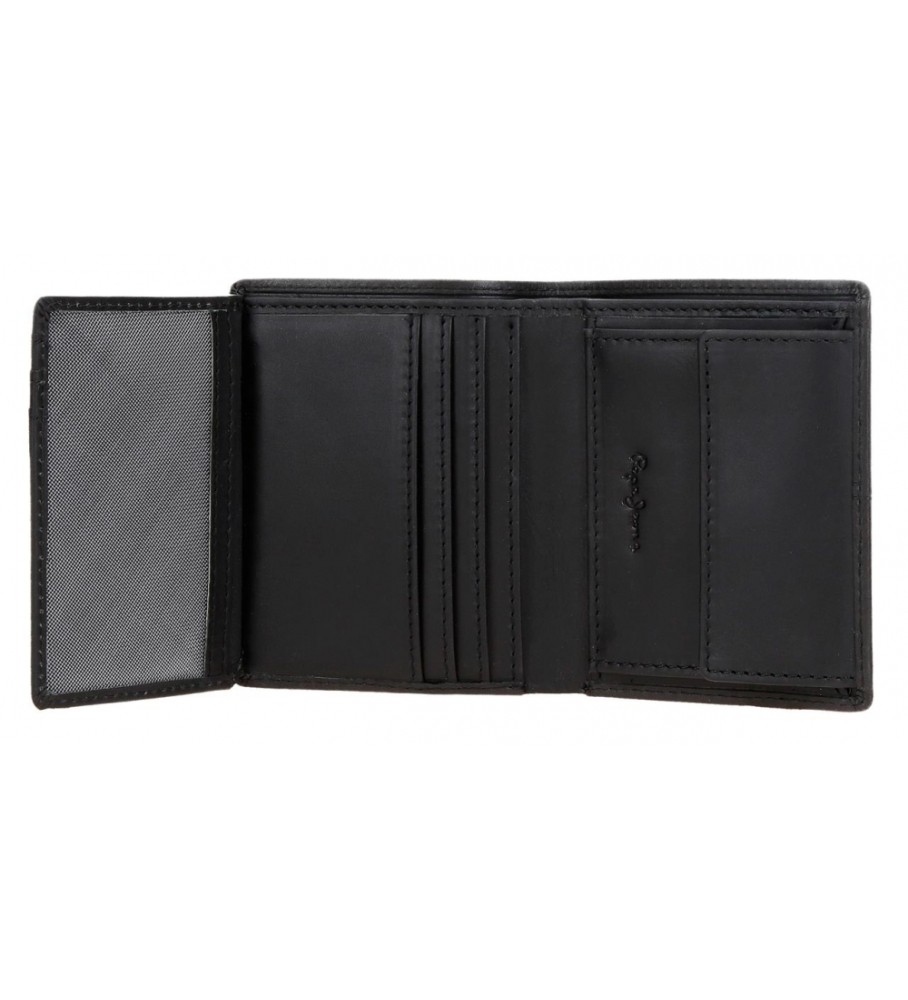 Carteira Pepe Jeans Vertical Cracker em couro preto