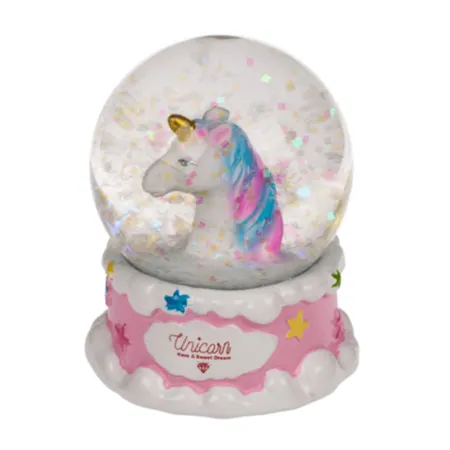 Out of the Blue Glitterkugel, Einhornkopf, auf Sockel, Unicorn, 1 Stück, 2-fach sortiert