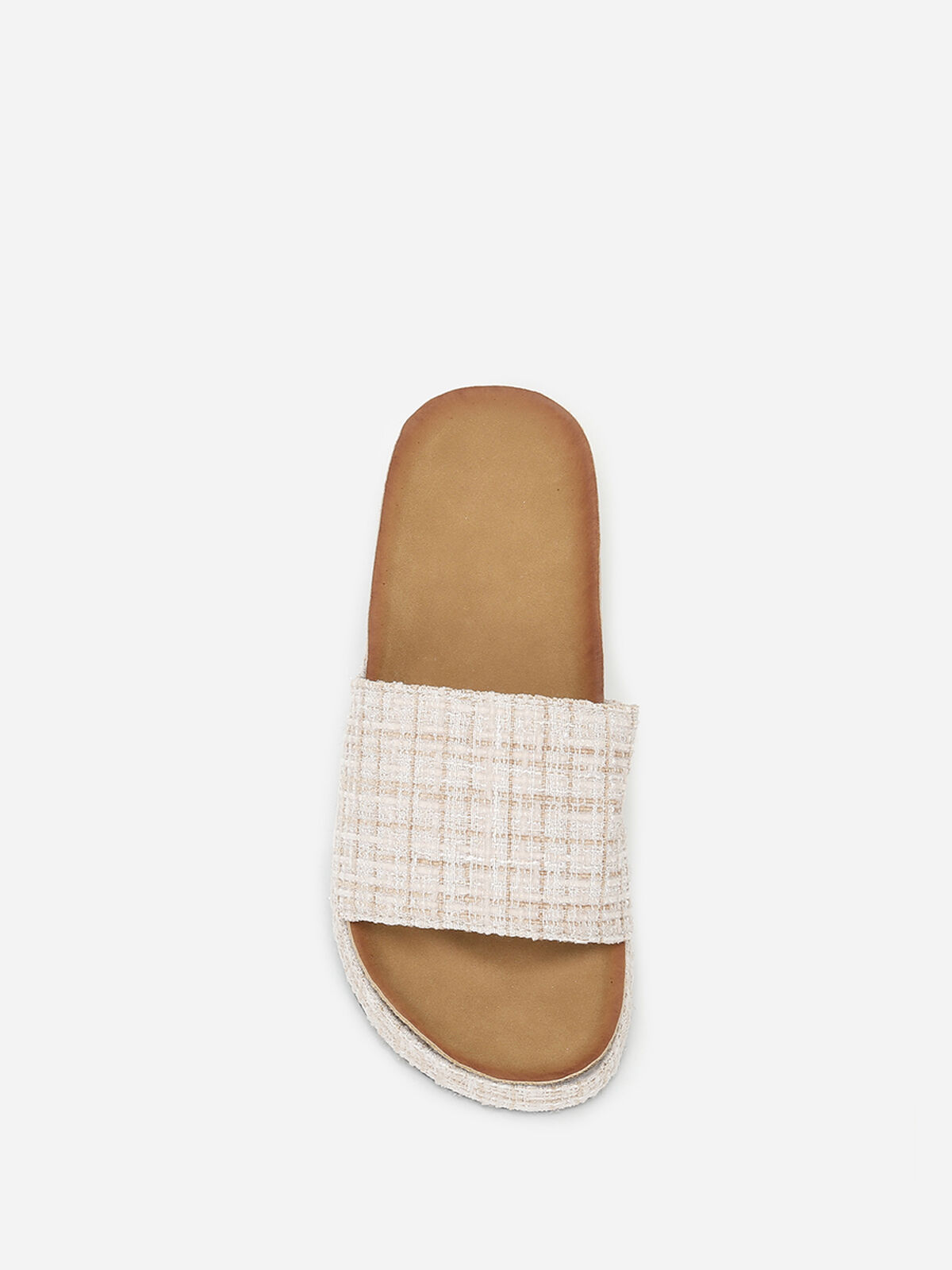 Mules à plateforme en tweed pailleté- Beige