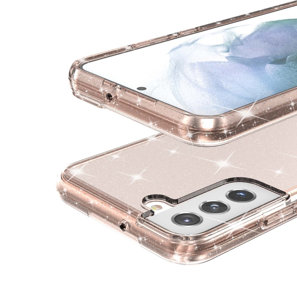 Samsung Galaxy S22 5G Hybrid Hardcase Schutzhülle im Glitzer Design - Roségold / Transparent