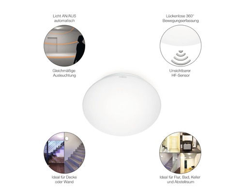Steinel LED plafondlamp IP44 9,3W 918 lm 3000K Ø 25,5 cm RS 16 LED glas wit