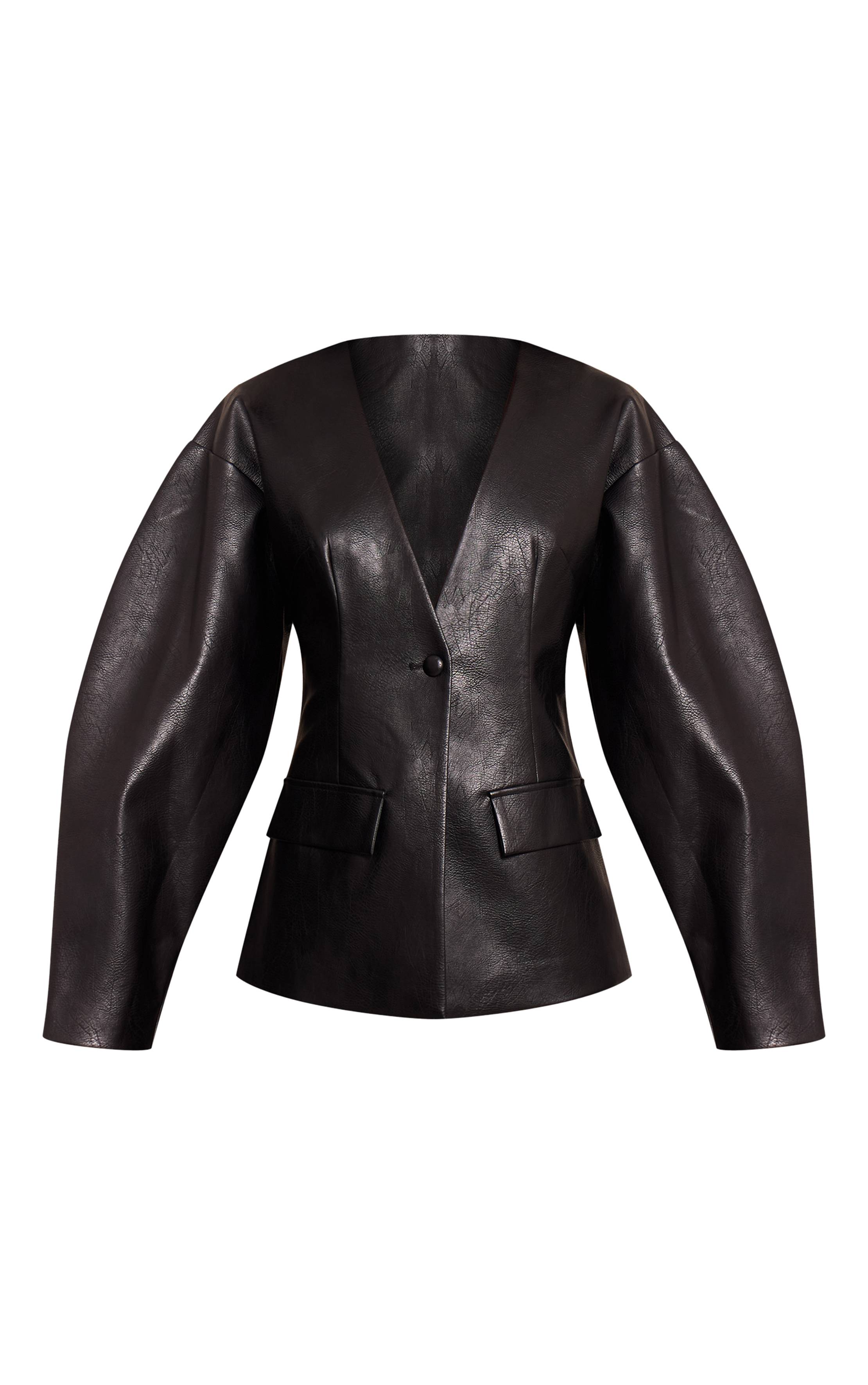 Noir Blazer Synthétique À Taille Cintrée