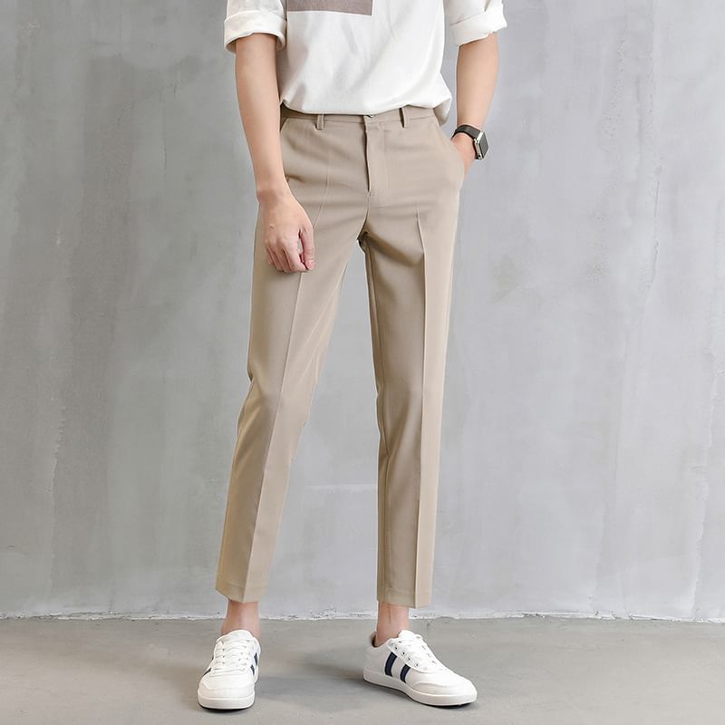 Craltuxe - Mid Rise Plain Cropped Tapered Dress Pants