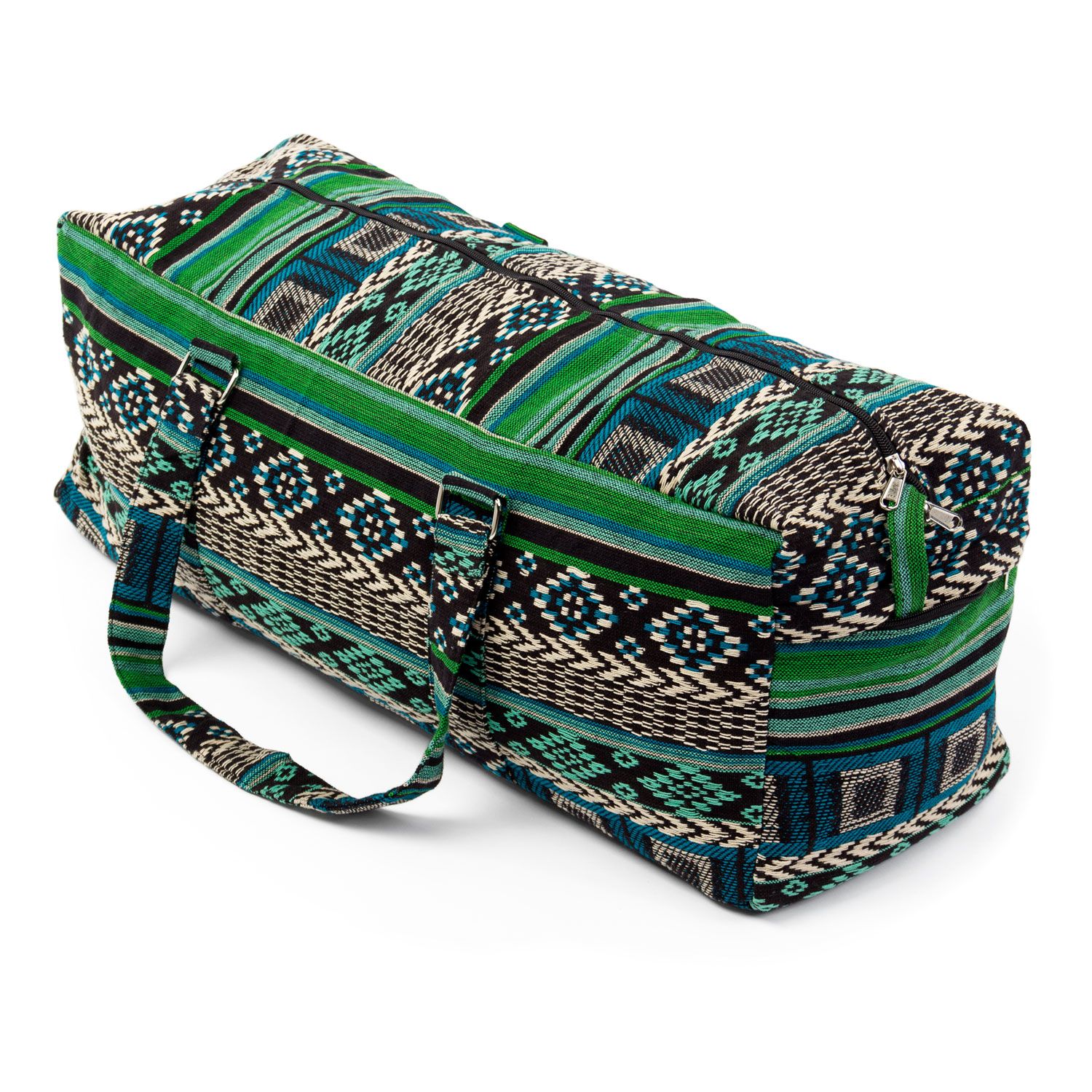 bodhi ETHNO Collection: Yoga Kit Bag Ikat-Webstoff, Jacquard-Webstoff, schwarz-weiß-grün gemustert