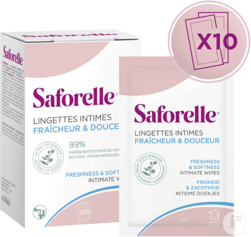 Saforelle Lingettes Intimes Douceur Et Fraîcheur Biodégradables 10 Pièces