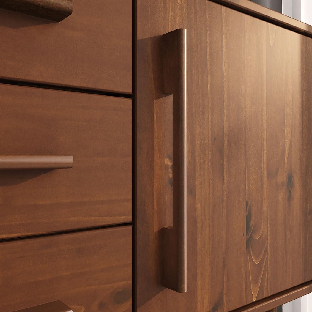 IDIMEX Sideboard TECCA mit 2 Türen & 3 Schubladen, Kastanie Farben – Massivholz Anrichte mit Stauraum, Schubladen mit Metallauszug, inklusive Wandbefestigung, Wohnzimmer Flurkommode