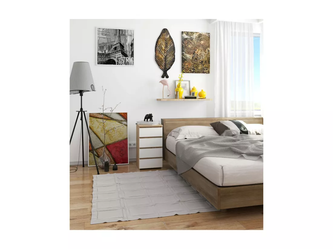 Commode AKORD CL4 Chêne Sonoma 40 cm 4 tiroirs façade Blanche 40x35x74 cm