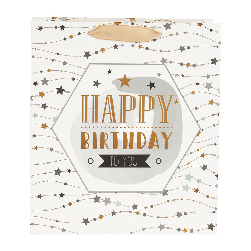 Cadeautasje Happy birthday - ster - 23x26 cm