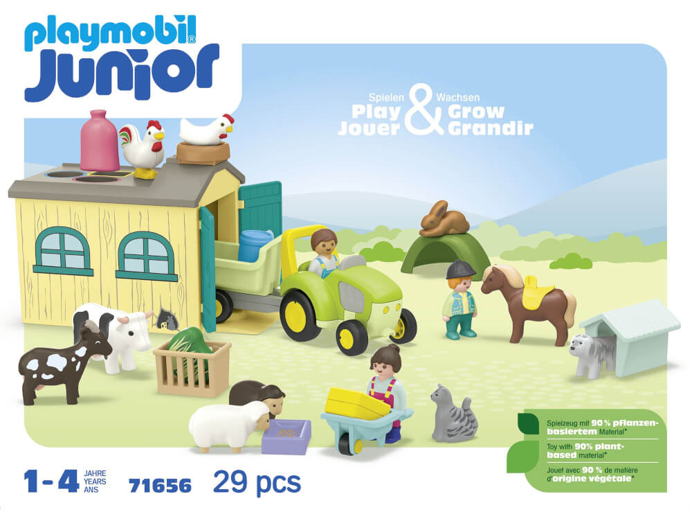 PLAYMOBIL 71656 1.2.3: Bauernhof-Abenteuer mit Traktor, Anhänger und tierischen Freunden