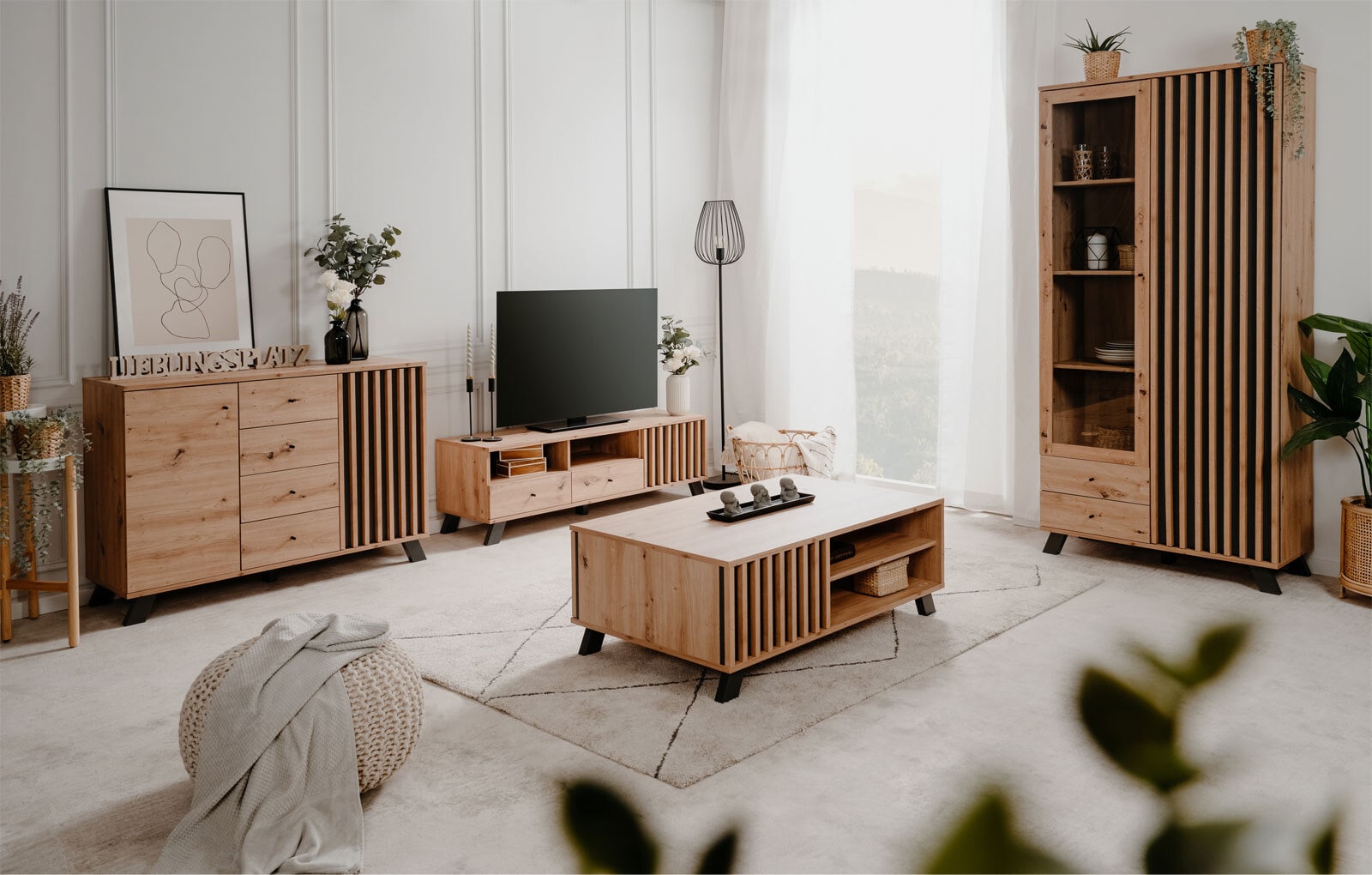 Vitrine MEDAN 92 x 198 cm Artisan Oak / anthrazit