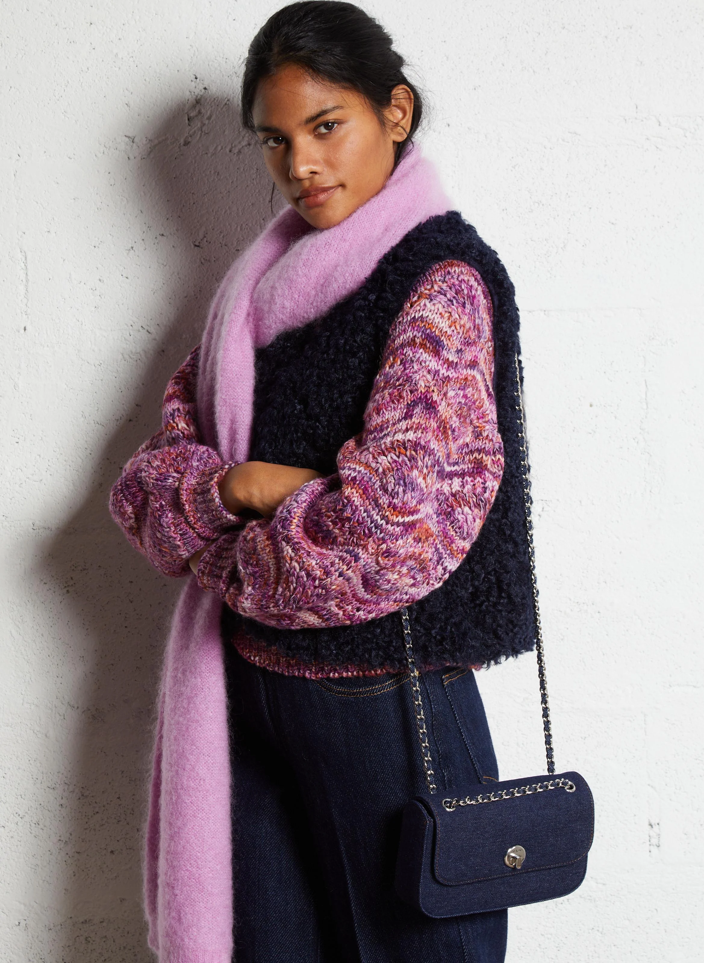 MINI GRACE DENIM - Sac porté épaule en coton | Bleu