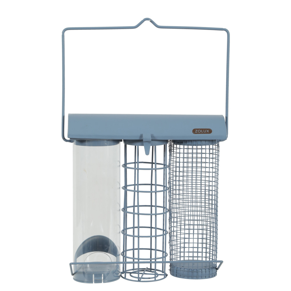 Mangeoire trio bleu orage pour oiseaux