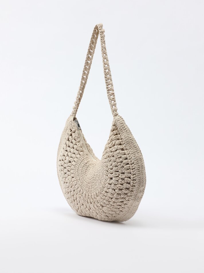 Bolsa redonda de crochê - Branco-creme