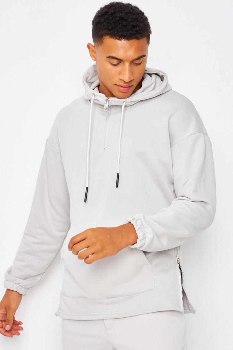 Sweat à capuche demi-zip gris
