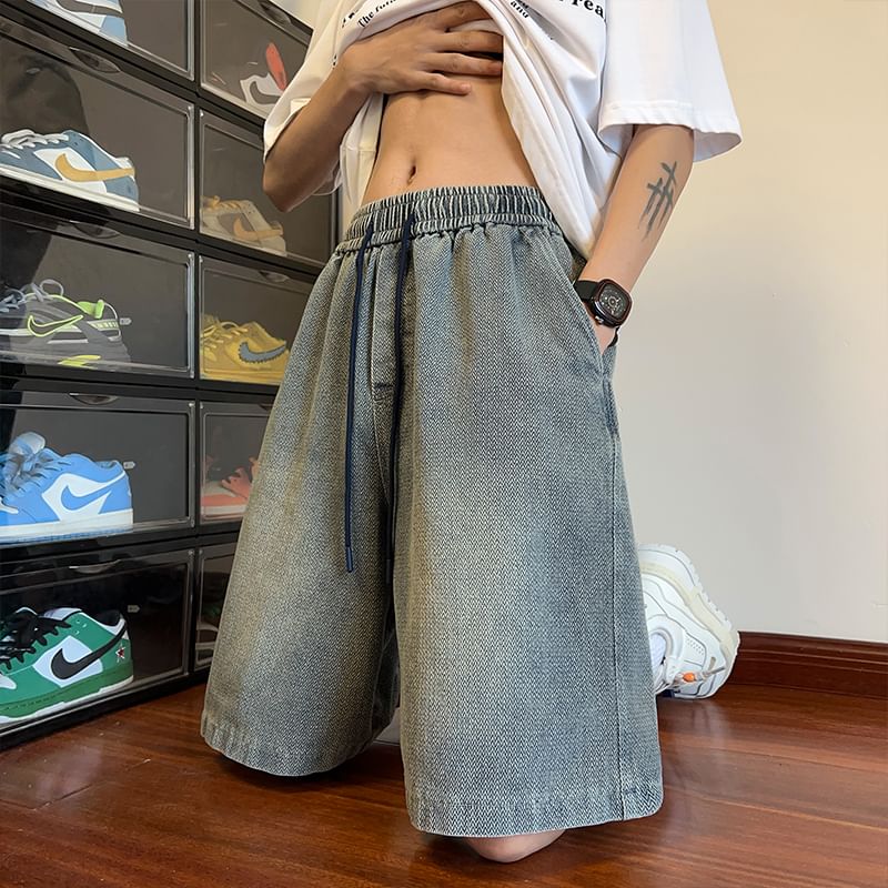 Posive - Gewassen denim shorts met trekkoordtaille