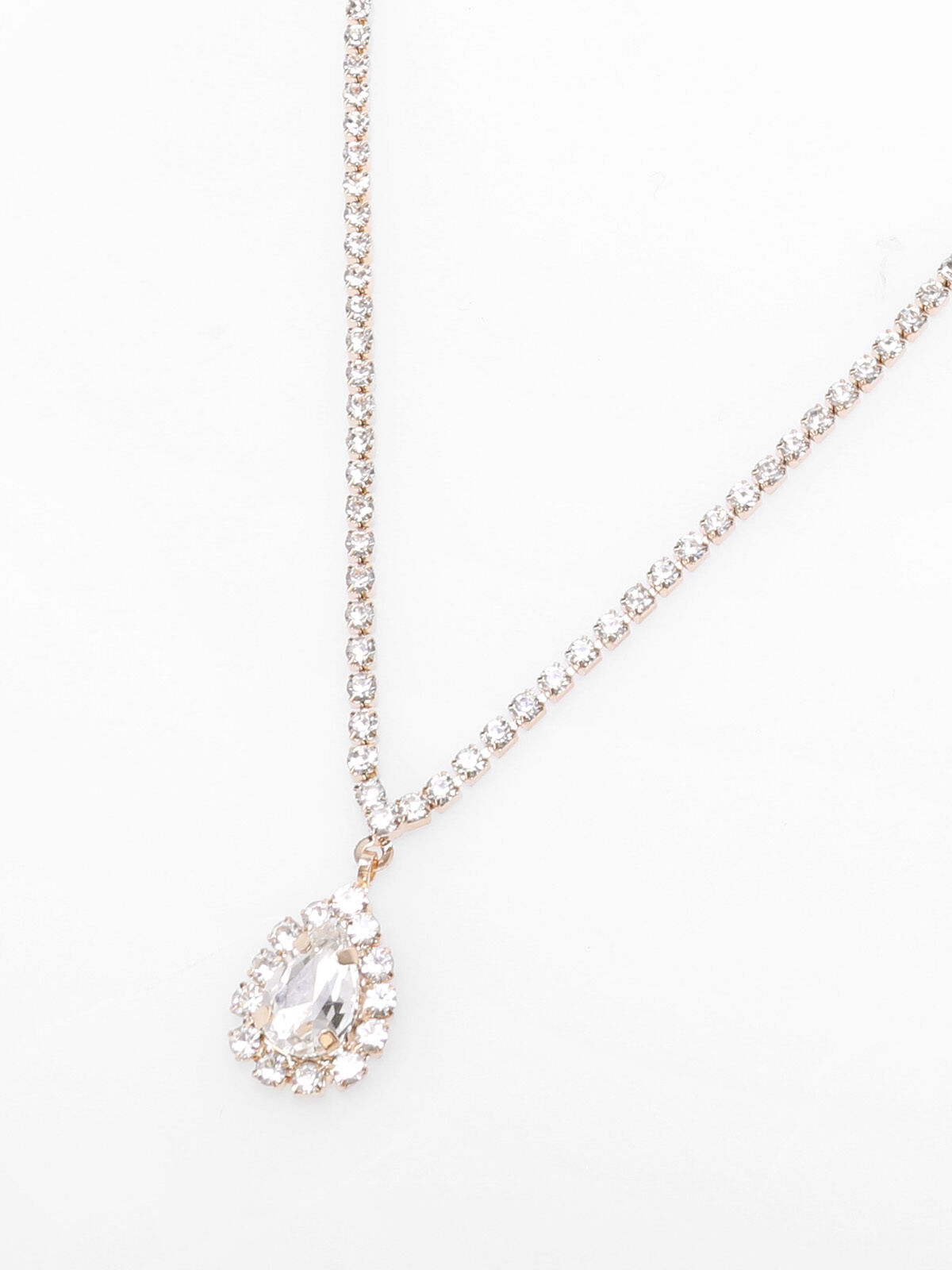 Parure collier et boucles à strass et pendentif goutte- Doré