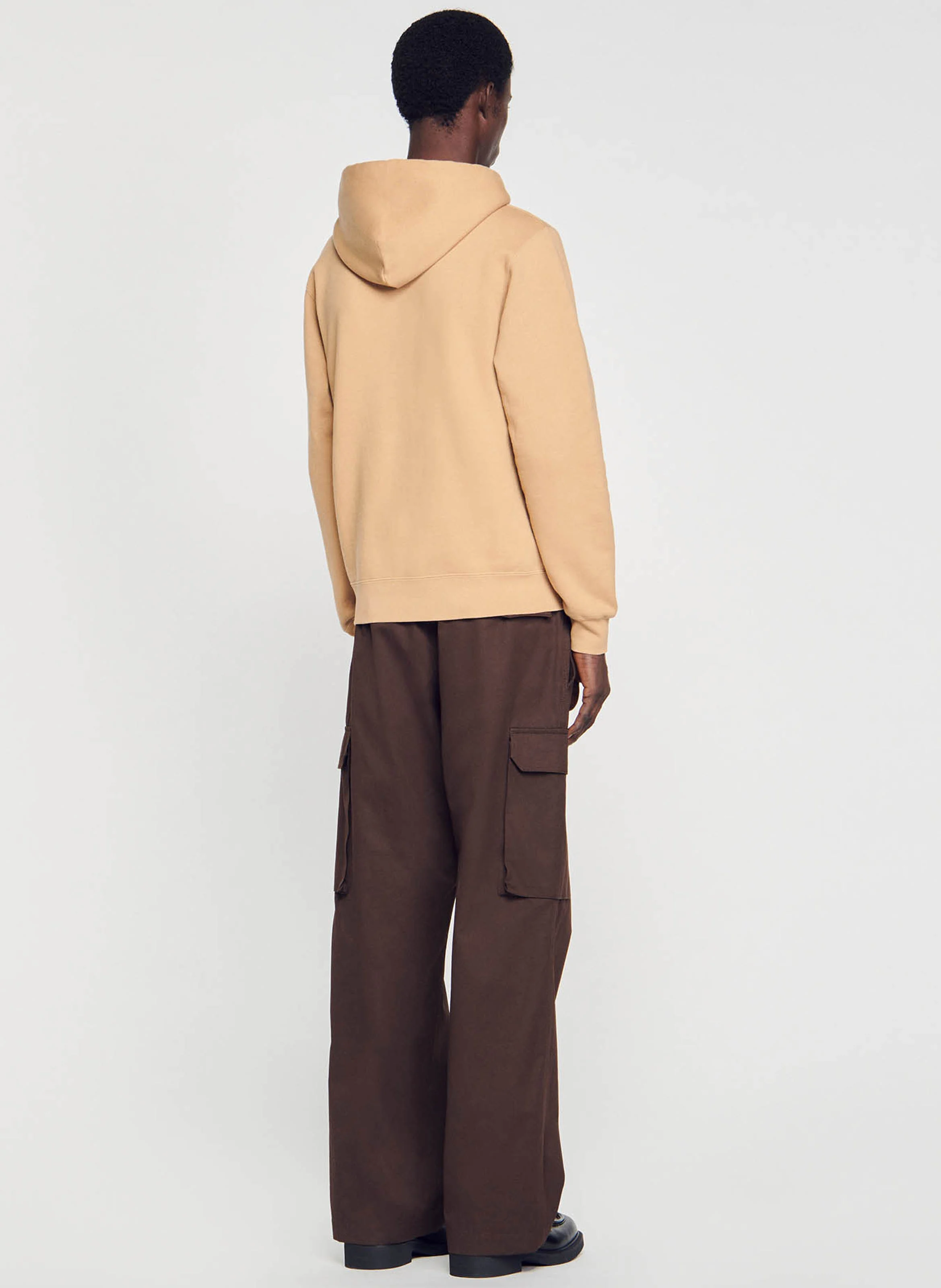 Sweat col rond regular fit à capuche en coton | Marron