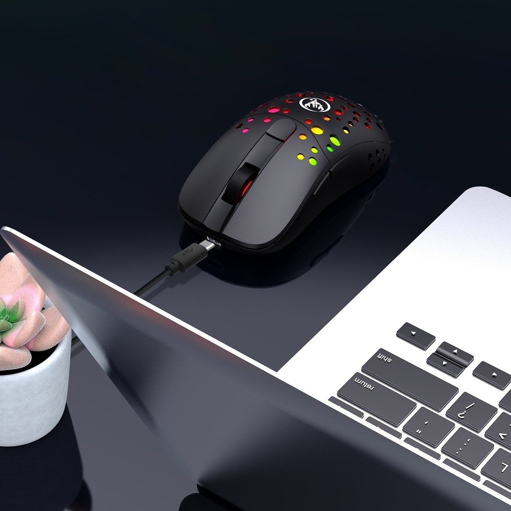 Optische Wireless Gaming Maus 10000 DPI mit USB C und 6 Tasten   RGB Beleuchtung (MacOS/Windows) - Schwarz