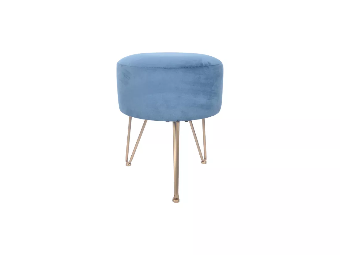 Tabouret Rembourré Pouf en Velours Bleu pour Salon Chambre à Coucher