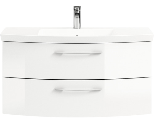 Cassca Sprint badkamermeubelset, BxD 101 x 46,2 cm, hoogglans witte fronten, 2-delige set met wastafel van mineraalmarmer