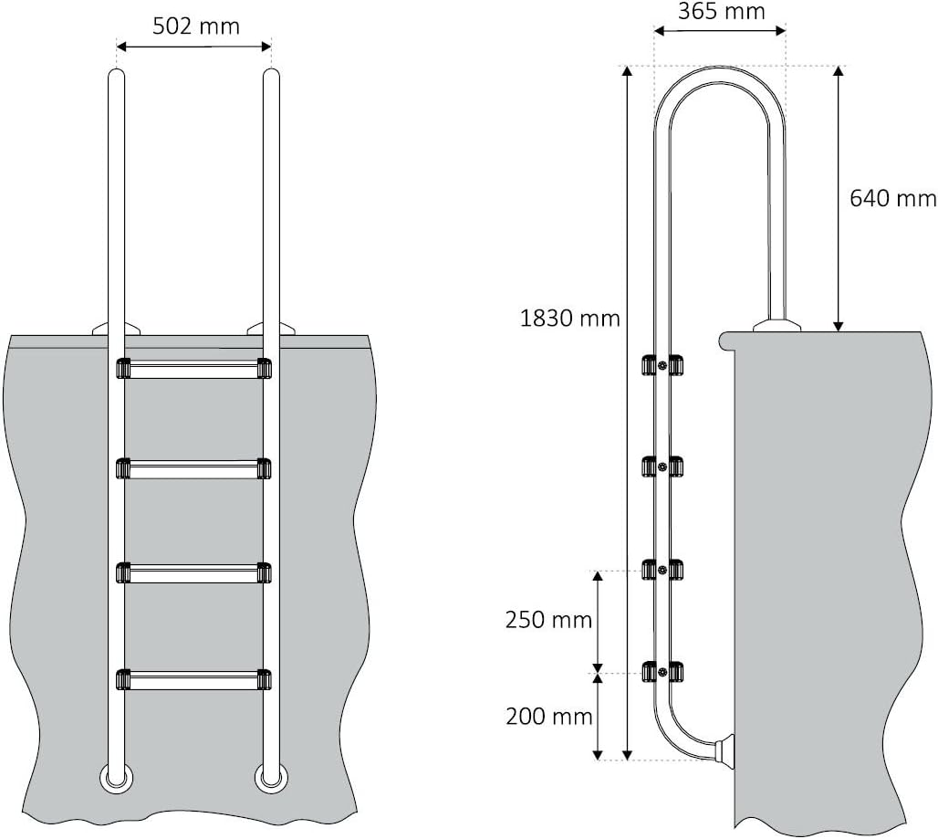 Zelsius V2A Edelstahl Poolleiter mit 4 Stufen | 50,2 x 36,5 x 183 cm - Silber | mit Rutschsicherung | Schwimmbadleiter für Pool und Schwimmbecken | Pool Einstieg, Einbauleiter, Sicherheitsleiter