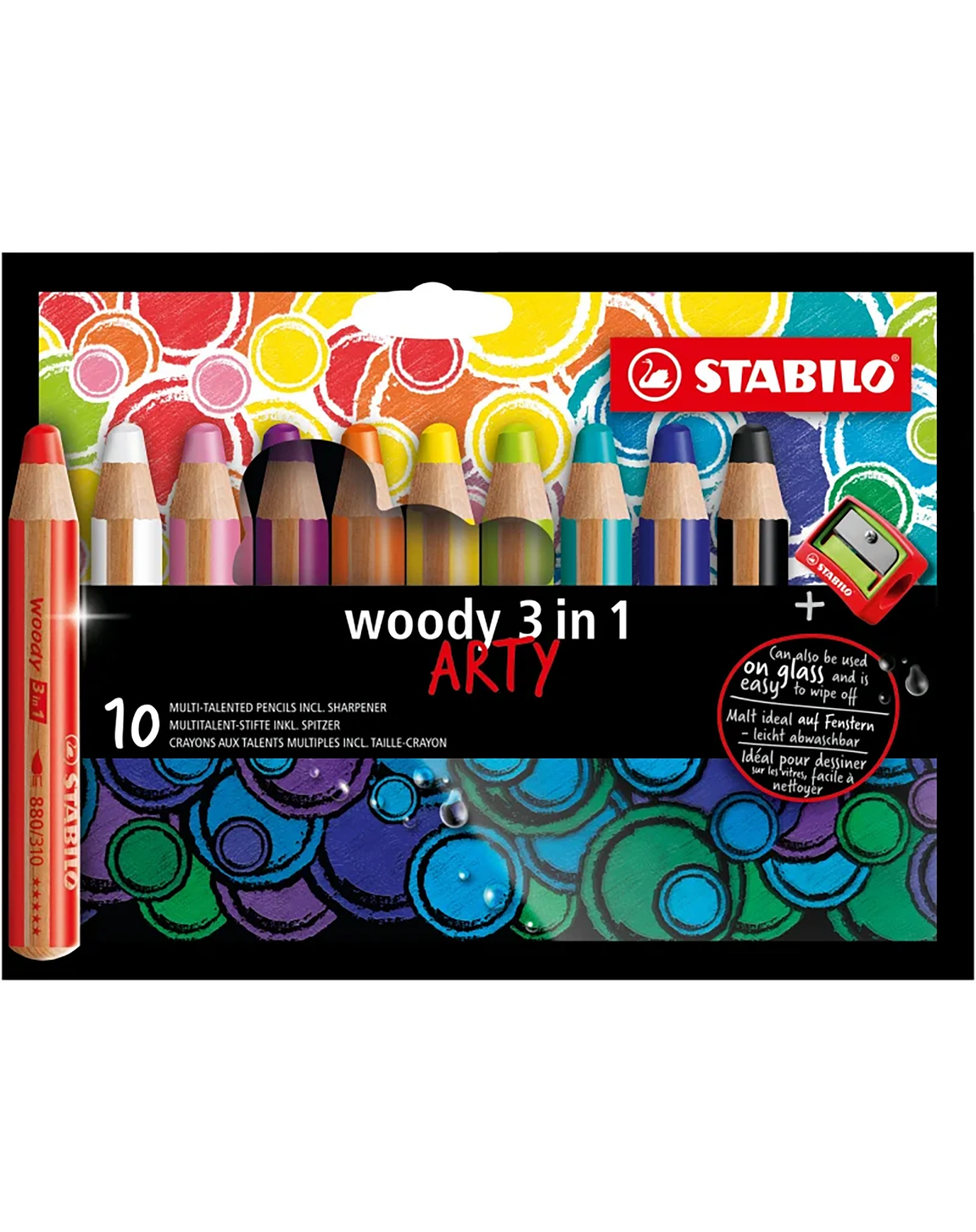 Buntstift STABILO® woody 3in1 ARTY 10er-Set mit Spitzer