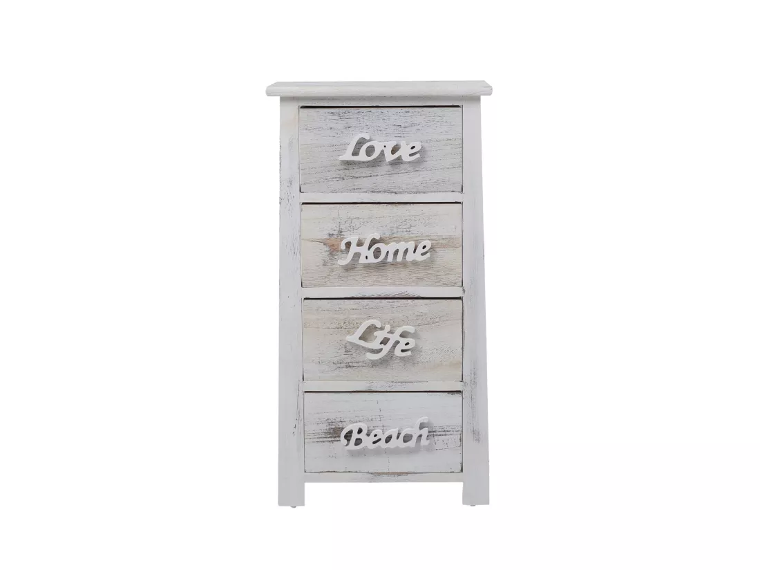 Chiffonnier Meuble 4 Tiroirs Bois Blanc Shabby 73x37x27