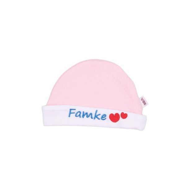 VIB Muts Rond Famke Roze-Wit 0-3mnd