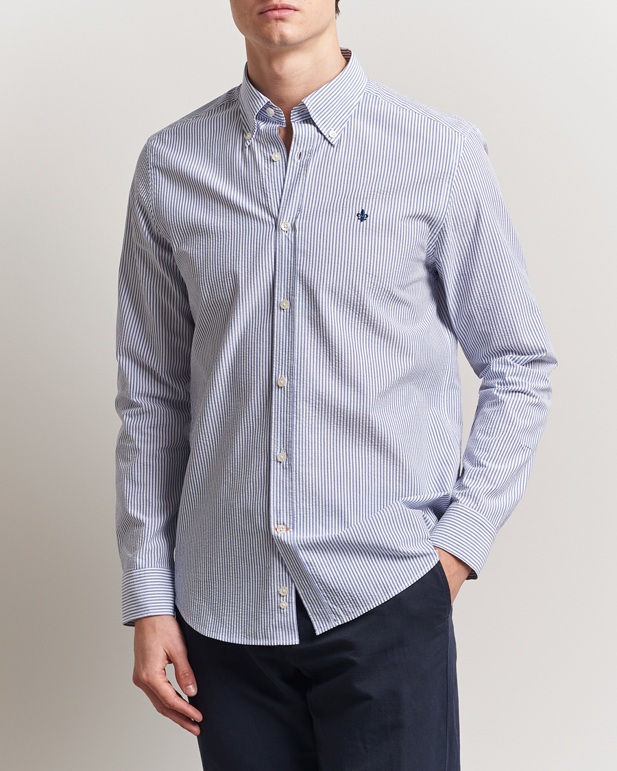 Morris Slim Fit Striped Seersucker Shirt Old Blue