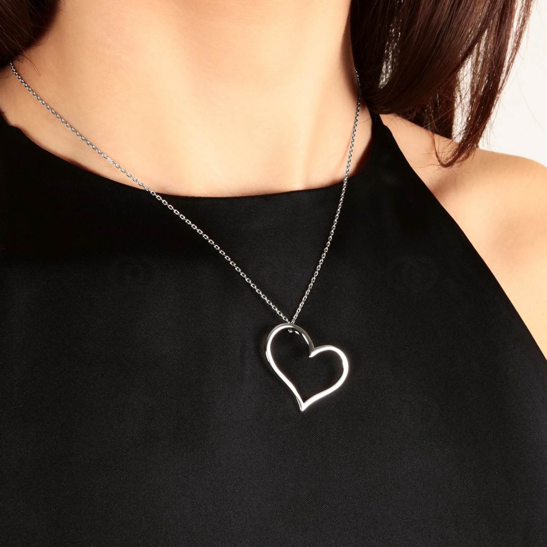 Collier 925 Silber rhodiniert Herz 42cm