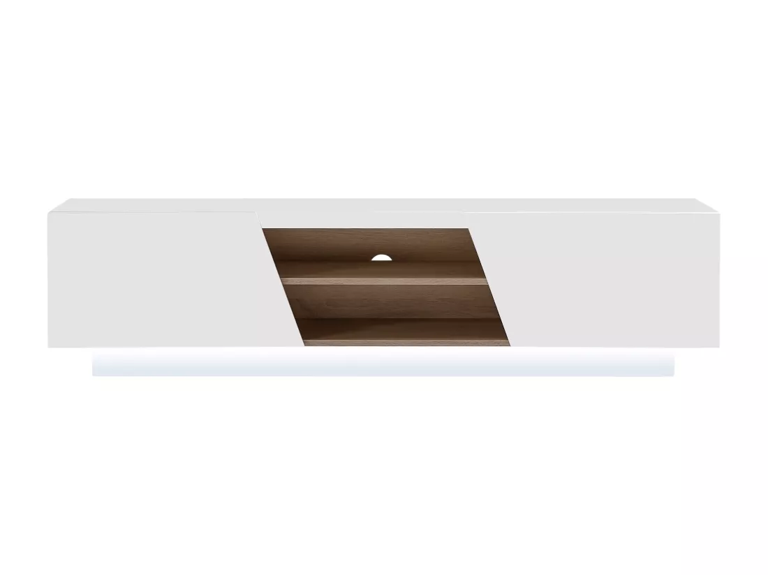 Meuble TV 2 portes et 2 niches avec LEDs en MDF - Blanc - MANIOLO