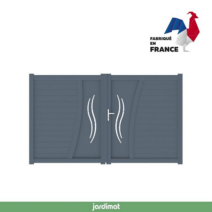 Portail Jardimat battant aluminium Emagny gris anthracite - 300 x h.180 cm