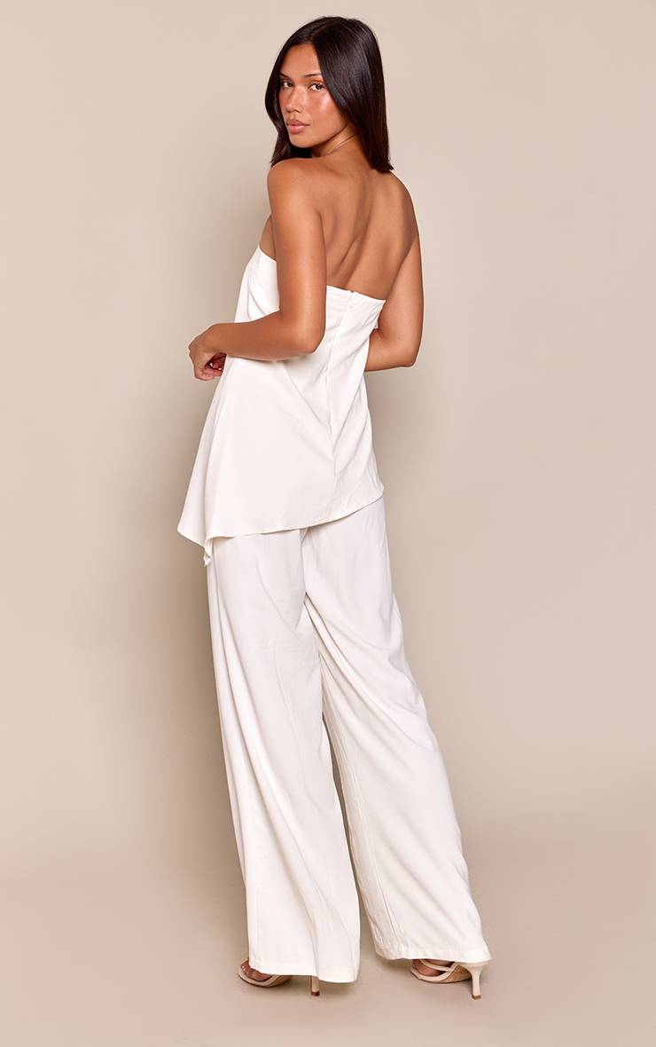 Crème Combinaison Pantalon Large À Superposition Bandeau Texturée Tissée