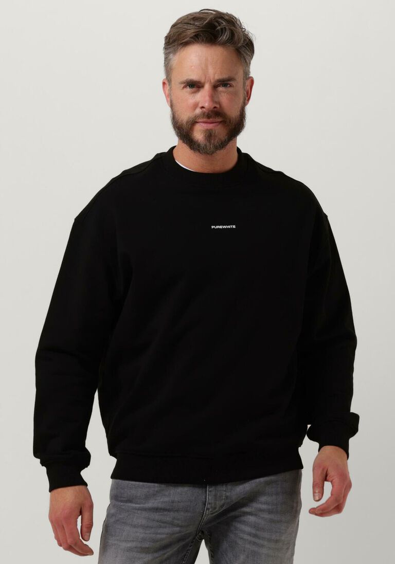 PUREWHITE zwarte purewhite trui crewneck with small logo on chest and big back print